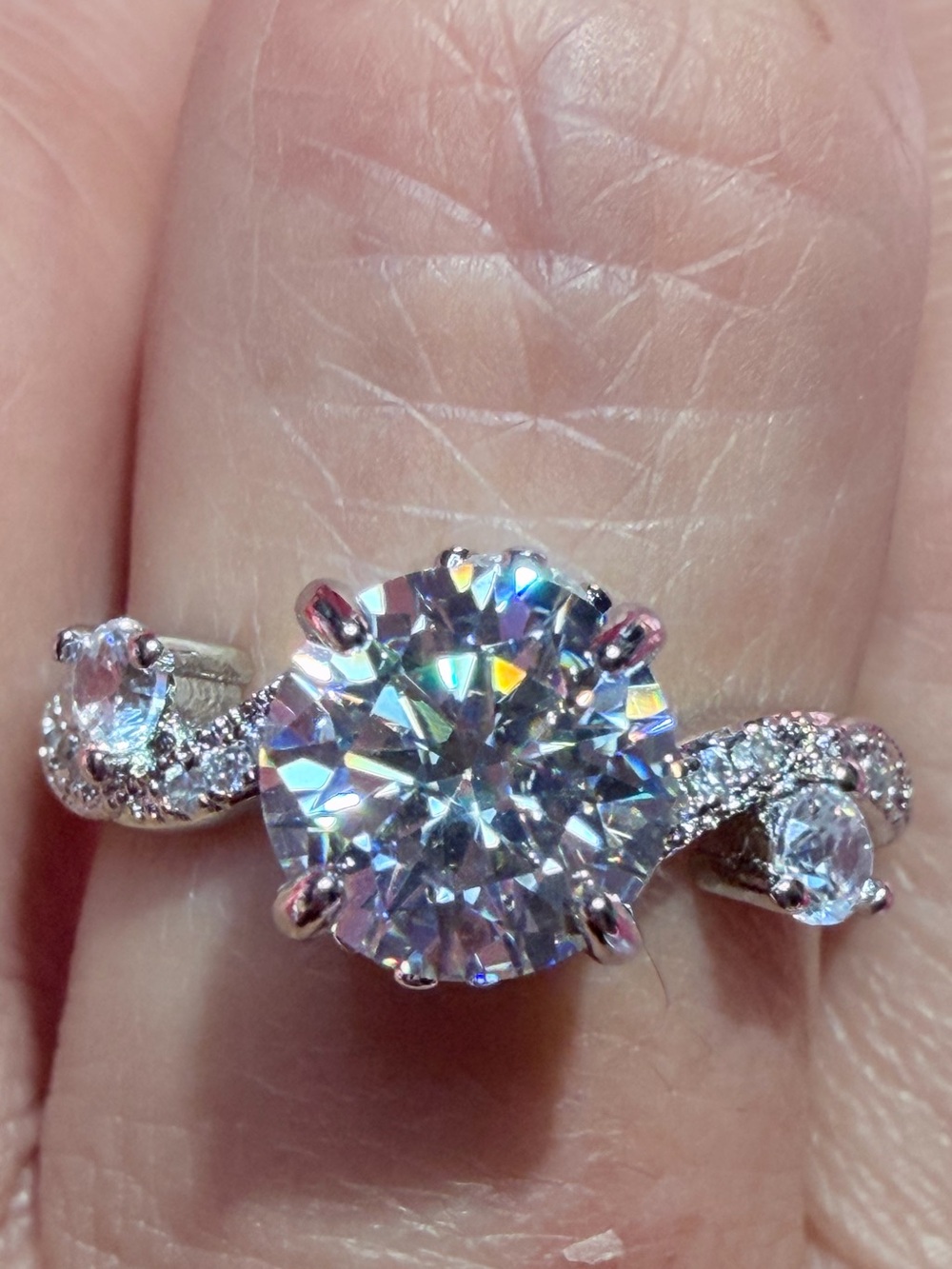 New 2 Carat Moissanite Ring with Intricate Band with Stones for Extra Sparkle